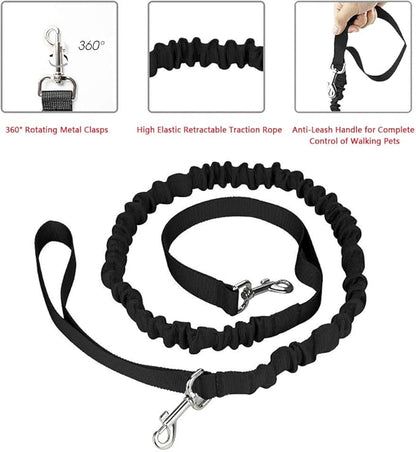 Outdoor Hands Free Dog Leash with Zipper Pouch,Reflective Dog Running Leash Belt Bag Bungee Waist Leash Leash Kit for Medium Large Dogs' Training and Walking Hiking Jogging Biking (Grey)