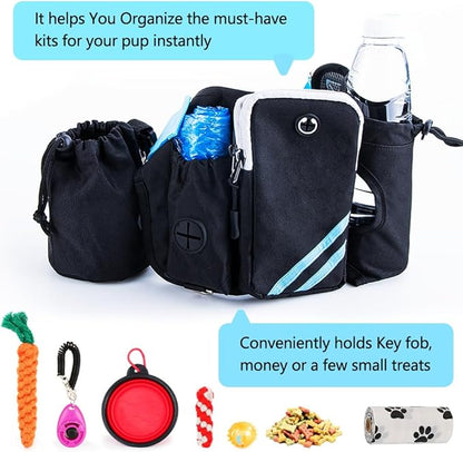 Hands Free Dog Leash for 2 Dogs with Dual Bungees, Reflective Stitches & Retractable Waist Leash for Dog Walking, Adjustable Dog Running Waist Belt with Pouch for Running, Walking, Hiking & Jogging