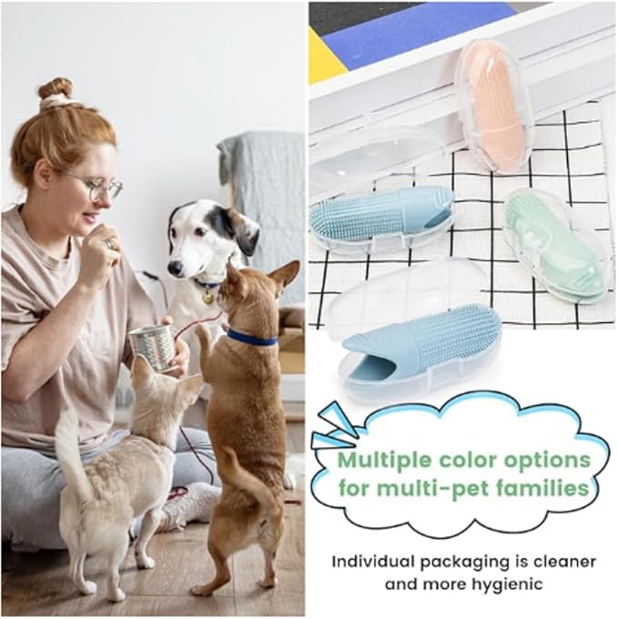 4-Pack Dog & Cat Finger Toothbrush - 360° Cleaning, Food-Grade Silicone, Fits All Fingers - Premium Dental Care for Pets