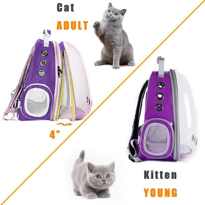 Expandable Cat Backpack Carrier, Fit up to 20 lbs, Space Capsule Astronaut Bubble Window Pet Backpack for Large Cat and Small Puppy (Purple, Front Extension)