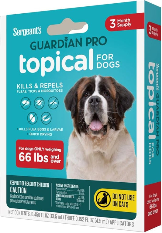Sergeant's Guardian Pro Flea & Tick Squeeze On Topical for Dogs, 66+ lbs., 3 Count