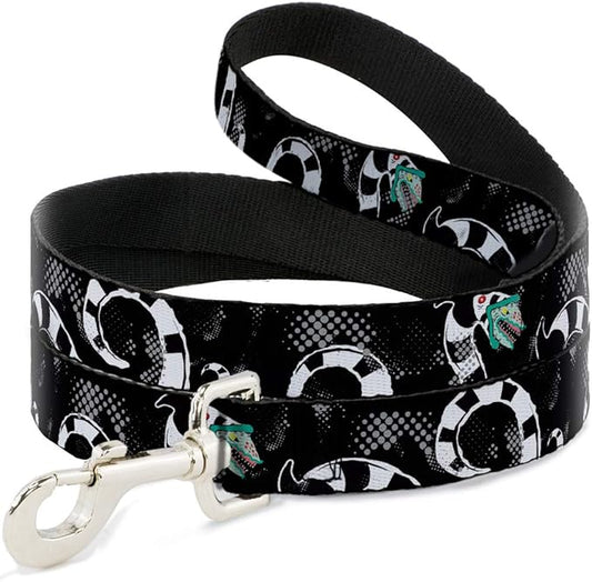 Dog Leash Beetlejuice Sandworm Healftone Repeat Black Gray 4 Feet Long 1.0 Inch Wide