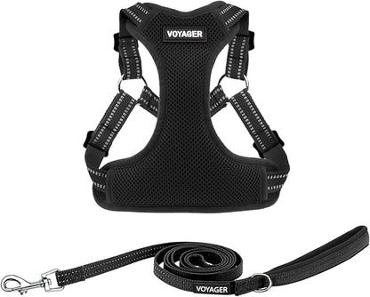 Best Pet Supplies Voyager Adjustable Dog Harness Leash Set with Reflective Stripes for Walking Heavy-Duty Full Body No Pull Vest with Leash D-Ring, Breathable All-Weather - Harness (Black), M