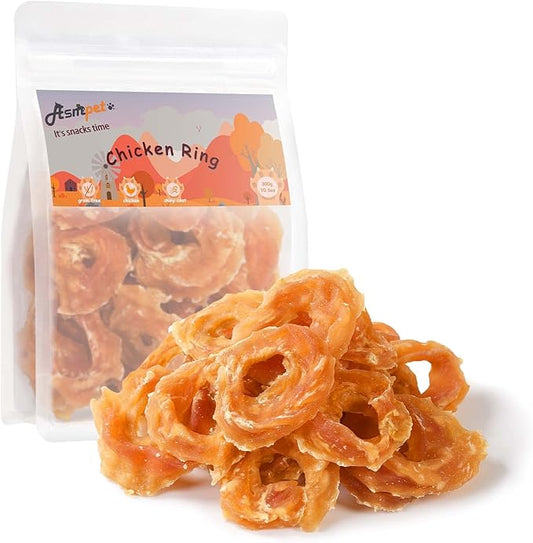 ASMPET Chicken Jerky Dog Treats, Chicken Rings Small Training Chewy Snacks, High Protein All Natural Limited Ingredient Soft Chewy Treats for Small Medium Large Dogs 11 Ounce