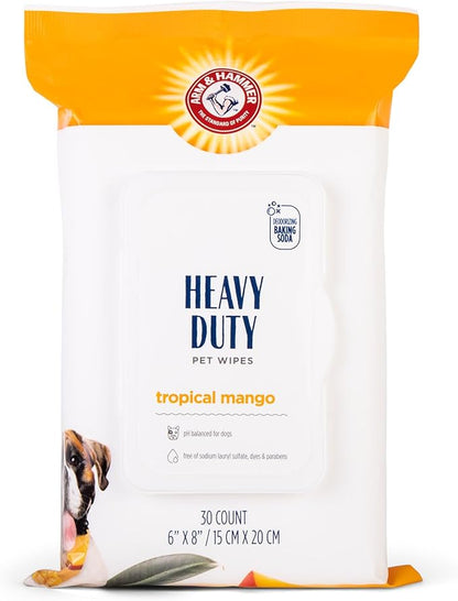 Arm & Hammer for Pets Heavy Duty Multipurpose Bath Wipes for Dogs, Travel Size, Mango Scent | All Purpose Dog Wipes Remove Odor & Refresh Skin for Pets | Travel Pet Wipes, 30 Count - 6 Pack