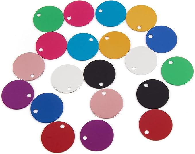 Framendino, 20 Pack Pet ID Tag Colorful Blank Round Double Sided Pets ID Tag Name Phone Number ID Tags Aluminum Charms for Dog Cat DIY Crafts Jewelry Making 25mm 10 Colors