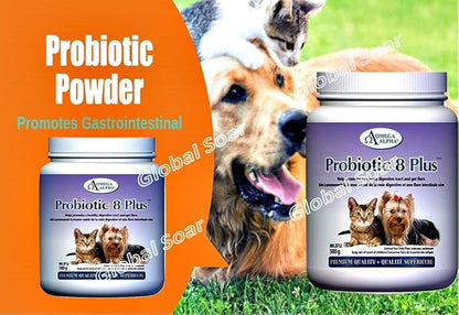 Probiotic 8 Plus Pet Probiotics | Enzymes & Fiber for Digestion | Natural Herbal Digestive Supplement |Reduces Indigestion | Specially for Cat & Dogs (500g) (Two bottles bundle)