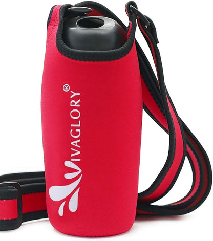 VIVAGLORY 25oz Stainless Steel Water Bottle & Neoprene Bottle Carrier Combo, Dog Drinking Bottles and Water Bottle Holder, Great for Hiking & Traveling with Pets
