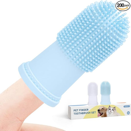 2 Pack Dog Toothbrush for Dog Teeth Cleaning Dog Finger Toothbrush Dog Tooth Brushing Kit Pet Toothbrush Puppy Toothbrush Blue and wiht