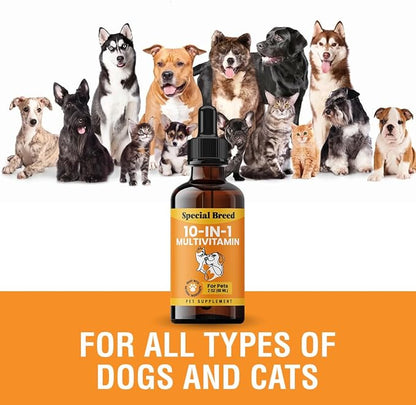 10-in-1 Liquid Multivitamin for Dogs and Cats, 2 Ounce Multi Vitamin Supplement, Vitamin for Dogs, Vitamins for Cats, with Glucosamine & Cranberry, 2 oz