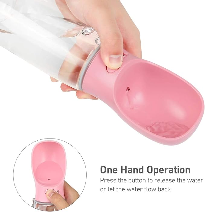 Dog Water Bottle, Leak Proof Portable Pet Water Bottles for Dogs, Puppy Water Dispenser with Drinking Feeder for Travel (Cherry Pink 19oz)