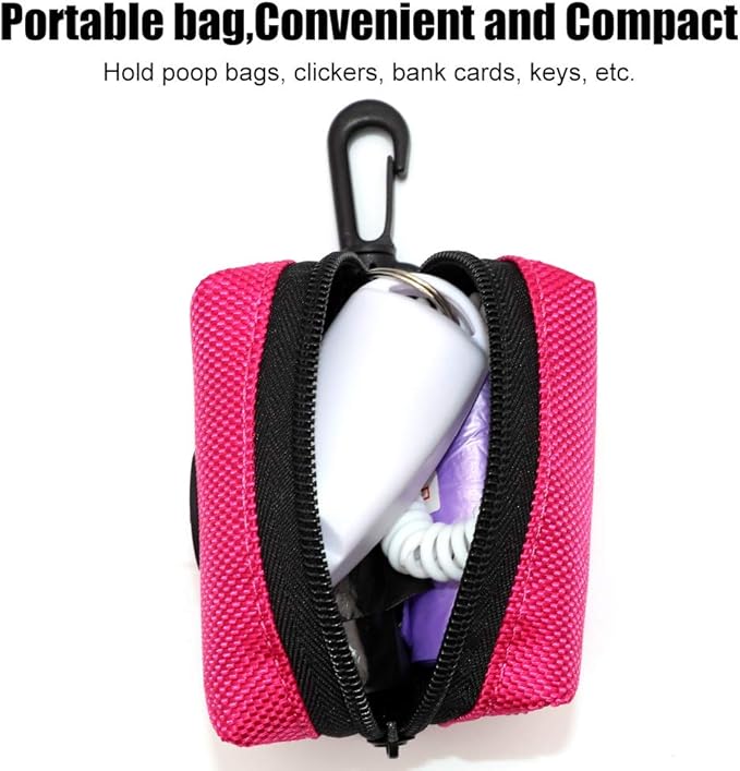 SLSON Pet Waste Bag Dispenser Zippered Pouch,Portable Dog Poop Bag Holder Leash Attachment Lightweight Fabric Bags (Pink)