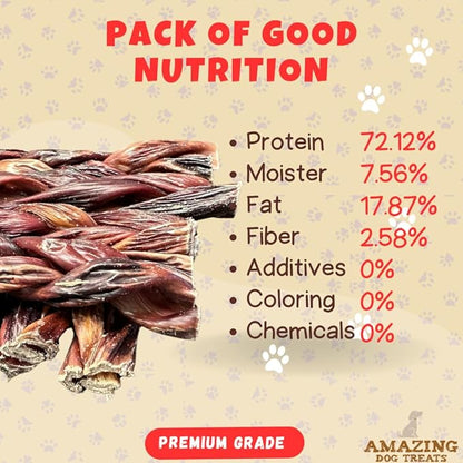 Amazing Dog Treats - 6 Inch Extra Thick Braided Gullet Stick (4 Pc/Pack) - Dog Jerky Treats - Beef Esophagus -Gullet Sticks for Dogs - Braided Gullet Sticks Dog Chews - Beef Esophagus Dog Treats
