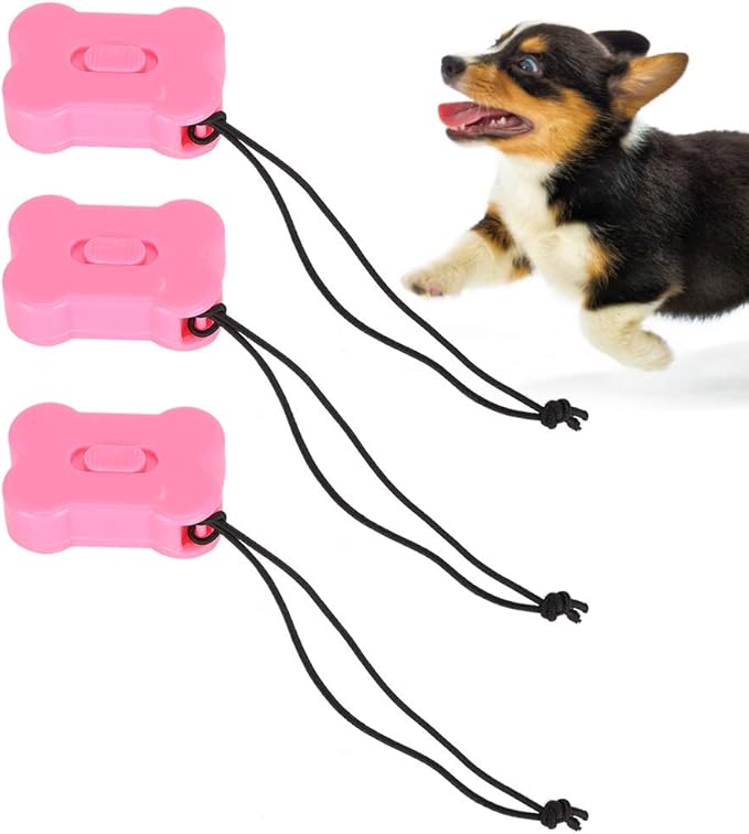 3Pcs Pink Bone Shape Dog Training Clicker, 3 level Volume Adjustment Pet Training Clickers with Wrist Strap for Dogs Cats Birds, Durable and Lightweight