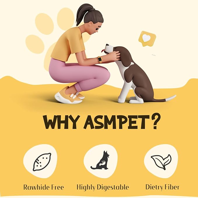 ASMPET Sweet Potato Dog Treats, Healthy Natural Low Fat Grain Free Treats, Gluten Free Vegetarian Snack Gift for Small Medium & Large Dogs, Vegan Dog Chews 10.6oz