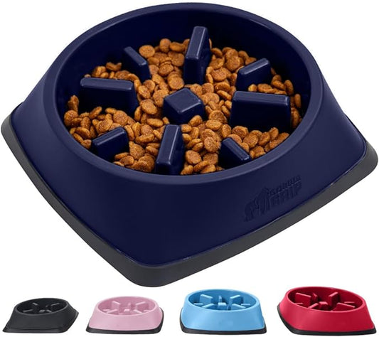 Gorilla Grip Slow Feeder Dog and Cat Bowls, Interactive Puzzle Toy for Dogs and Cats Food Training, Keeps Pets Busy and Prevents Puppy Overeating, Large, Small Breeds, 100% BPA Free, 1 Cup Navy