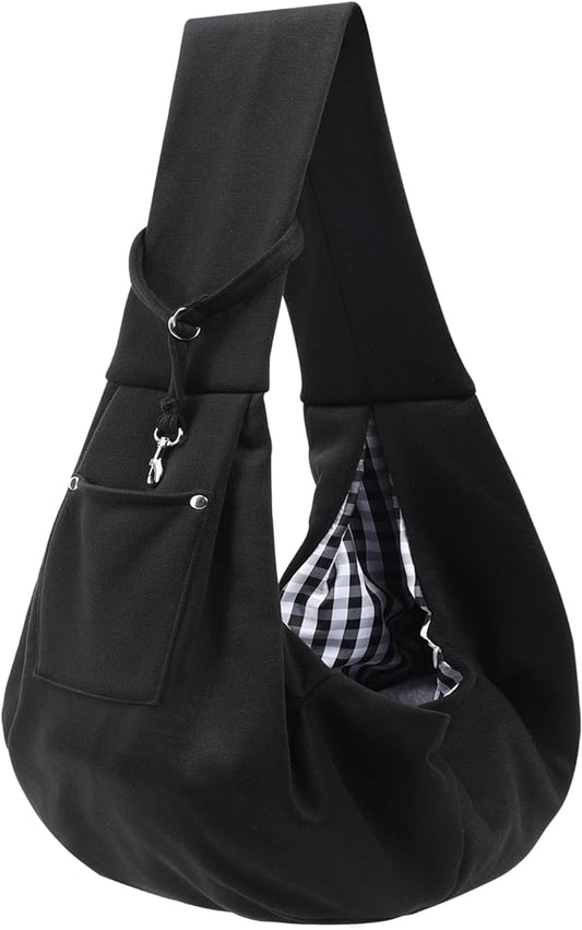 Dog Carrier Sling - Reversible Puppy Carrier Purse with Storage Pocket, Hand-Free Dog Sling Carrier for Carry Small Dogs and Cats，Travel Safety Harness, Dog and cat Harness (Black)