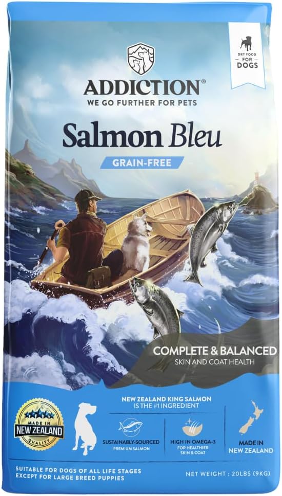 Addiction Salmon Bleu Dog - Dry Dog Food - Complete and Balanced Diet - Skin and Coat Health Dog Formula - Features Premium King Salmon - 20 lb