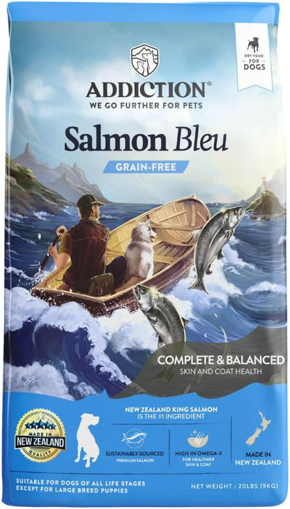 Addiction Salmon Bleu Dog - Dry Dog Food - Complete and Balanced Diet - Skin and Coat Health Dog Formula - Features Premium King Salmon - 20 lb