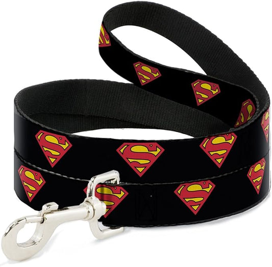 Buckle-Down Pet Leash - Superman Shield Black - 4 Feet Long - 1.5" Wide