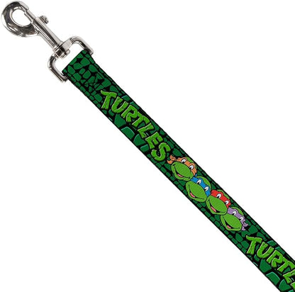 Buckle-Down Pet Leash - Classic TMNT Group Faces/TURTLES Turtle Shell Black/Green - 4 Feet Long - 1" Wide