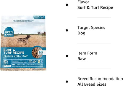Open Farm Freeze Dried Raw Dog Food, Humanely Raised Meat Recipe with Non-GMO Superfoods and No Artificial Flavors or Preservatives (13.5 Ounce (Pack of 1), Surf & Turf Recipe)