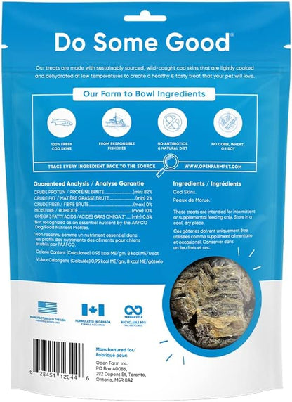 Open Farm Dehydrated Cod Skin Grain-Free Dog Treats, One-Ingredient Gently Cooked Pacific Fish Recipe with No Artificial Flavors or Preservatives, 2.25 oz