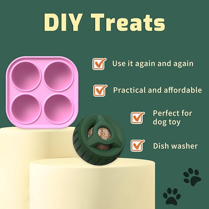 Pet Feeder Pink Silicone Treat Tray Mold Compatibility with Pupsicle Toy, Large Dogs