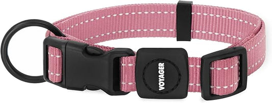 Best Pet Supplies Reflective Dog Collar with Adjustable Length, Heavy-Duty Buckle, and Strong Leash D-Ring, Training, Walking, Jogging Accessory for Small, Medium, and Large Breeds - Pink, S