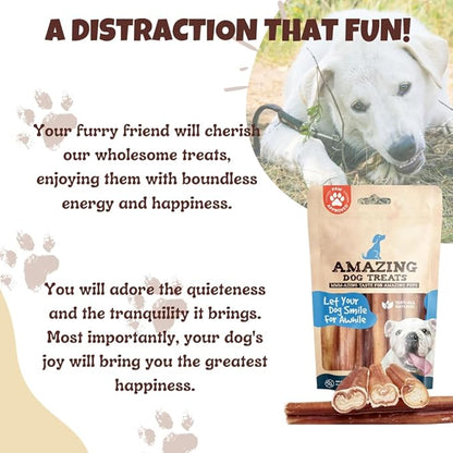 Amazing Dog Treats Bully Sticks 12 Inch [Extra Thick - 5 Pcs/Pck] -NO Hide Bones for Dogs - Safe Chews for Dogs - Long Lasting Bully Sticks for Dogs