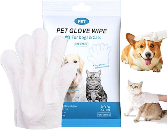 Pet Bath Wipes for Dogs and Cats 6 PCS，Dog wipes thickened material Cleaning Deodorizing Bathing Wipes Dog washing gloves Nourishing Grooming Fur，for Daily Care and Traveling Give your pet 6 baths!