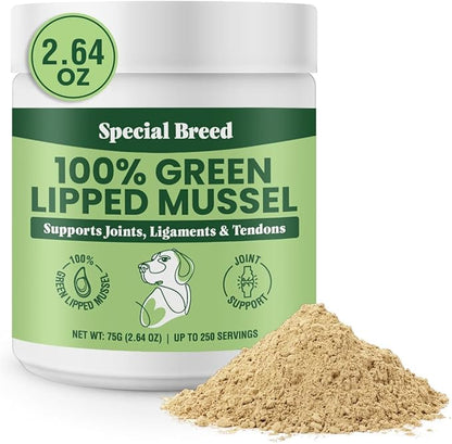 Green Lipped Mussels for Dogs & Cats - Premium Joint Supplement Powder for HIPS, Joints, and Muscles (75 Grams, Up to 250 Servings)