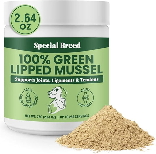 Green Lipped Mussels for Dogs & Cats - Premium Joint Supplement Powder for HIPS, Joints, and Muscles (75 Grams, Up to 250 Servings)