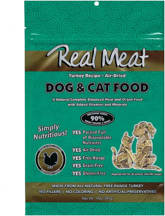Real Meat Air Dried Cat Food & Dog Food w/Real Turkey - 1.75lbs of USA-Crafted Grain-Free Dry Dog & Cat Food Sourced from Free-Range, Cage-Free Turkey - All Natural, High Protein Pet Food