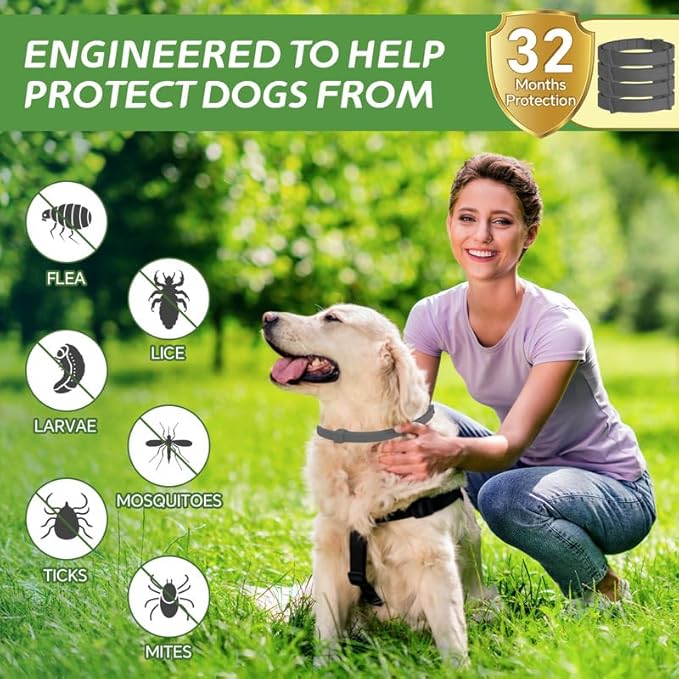 4 Pack Flea Collar for Dogs, Natural Flea and Tick Collar for Dogs, 8-Month Flea and Tick Prevention for Dogs, Dog Flea & Tick Control, Water Resistant Dog Flea Collar for Dogs Puppies, Gray