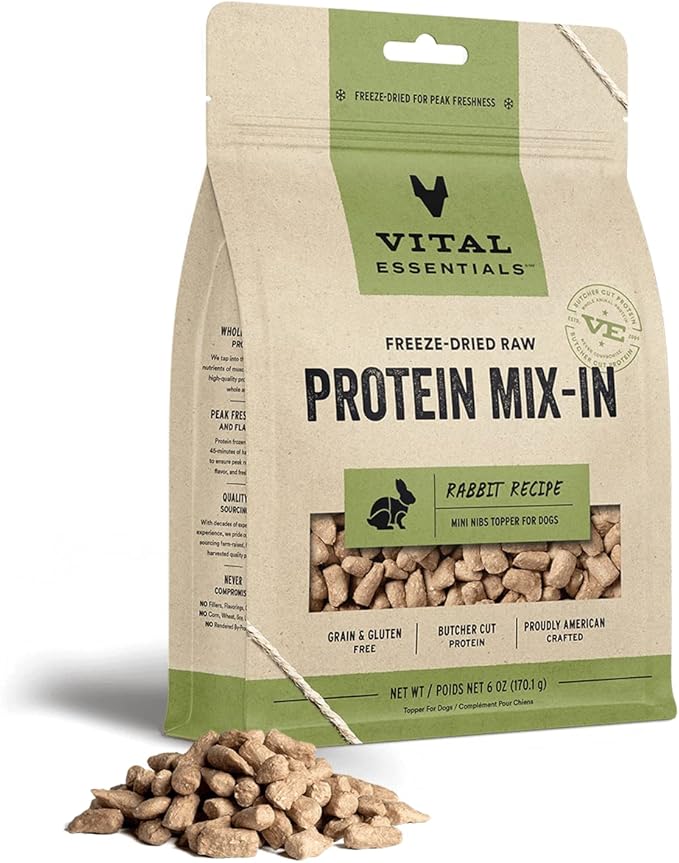Vital Essentials Freeze Dried Raw Protein Mix-in Dog Food Topper, Rabbit Mini Nibs Topper for Dogs, 6 oz