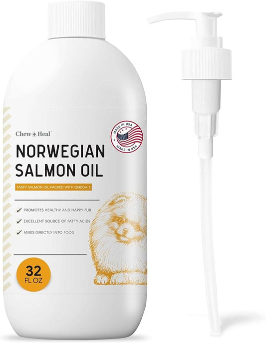 Norwegian Salmon Oil for Dogs - 32 oz of Fish Oil for Dogs Skin and Coat - Contains Omega 3 Fatty Acids - Made in The USA