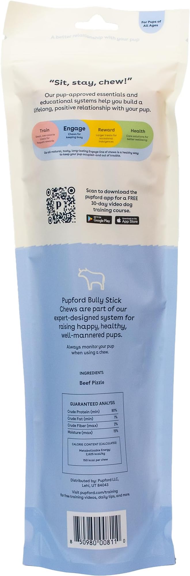 Pupford Thick Bully Sticks for Dogs & Puppies, Smoked for Improved Smell, Natural, Long-Lasting, Single Ingredient Chews for Medium & Large Breeds (12", 4 Count)