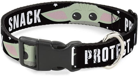 Star Wars Pet Collar, Dog Collar Plastic Buckle, Star Wars The Child Chibi Face Protect Attack Snack, 9.5 to 13 Inches 1.0 Inch Wide