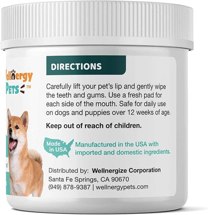 Dental Wipes for Dogs and Cats - No Brush Formula; Improve Oral Hygiene and Health; Freshen Breath; Fresh Mint Flavor. 100 Wipes.