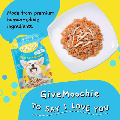 MOOCHIE Healthy Growth Wet Puppy Food - Soft Dog Food - Made with Real Chicken, Beef, Vegetables and Rice - No Added Preservatives or Artifical Flavors - 12 x 3 oz Pouch