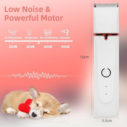 Electric Dog Paw Trimmer Dog Grooming Kit, 4 in 1 Paw Trimmer for Small Dogs Cats Grooming Quiet, Rechargeable and Plug-and-Play Paw Trimmer for Dogs Grooming Hair, Paws, Eyes, Ears, Face
