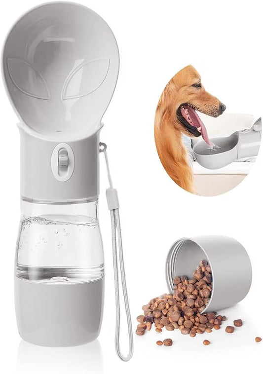 Portable Dog Water Bottle - Dishwasher Safe Material Multifunctonal Pet Dispenser Outdoor 2in1 Leek-Proof Dog Water Bottle with Perfect Sink Size - Quench Your Dog's Thirst On-The-Go(Gray)