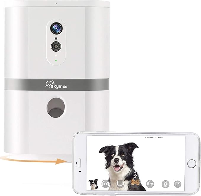 SKYMEE Petalk AI II Dog Camera Treat Dispenser, WiFi Remote Pet Camera with 180° PTZ and Night Vision, Compatible with Alexa