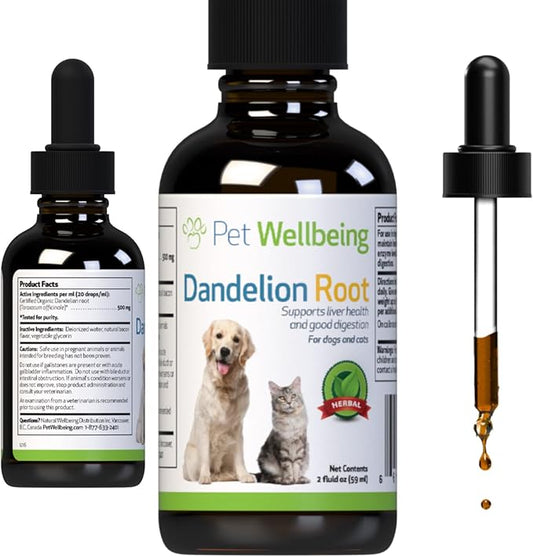 Pet Wellbeing Dandelion Root for Dogs - Liver, Digestive, Cardiovascular, Blood Sugar Support - Natural Herbal Supplement 2 oz (59 ml)