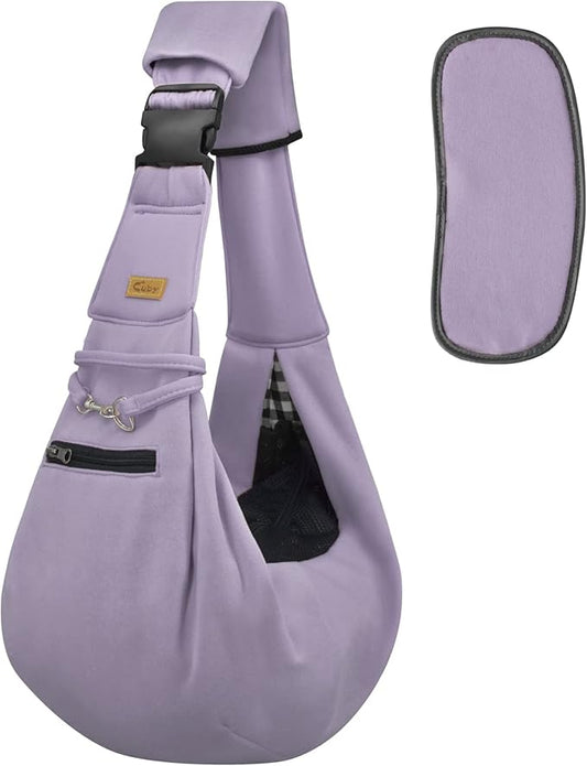 Cuby Dog and Cat Sling Carrier - Hands Free Reversible Pet Papoose Bag - Soft Pouch and Tote Design - Suitable for Puppy, Small Dogs Cats Outdoor (Purple, Adjust strap 2.0)