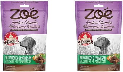 Zoe Tender Chunks for Dogs, All Natural Dog Treats, Grain-Free, Chicken and Parmesan Recipe, 5.3 oz., 92042 (Pack of 2)