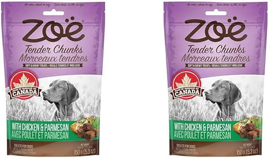 Zoe Tender Chunks for Dogs, All Natural Dog Treats, Grain-Free, Chicken and Parmesan Recipe, 5.3 oz., 92042 (Pack of 2)