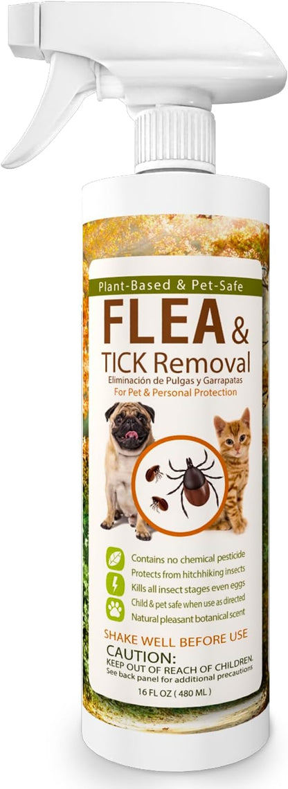 EcoVenger Flea & Tick Removal Spray 16oz for Dogs and Cats, Protects from Fleas, Mites, Ticks & Mosquitoes, eliminates+ Repels+ Housekeeping, Indoors/Outdoors, Plant-Based Formula Safe for Pets & Kids