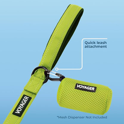Voyager Reflective Dog Leash with Neoprene Handle, 5ft Long, Supports Small, Medium, and Large Breed Puppies, Cute and Heavy Duty for Walking, Running, and Training - Lime Green (Leash), S
